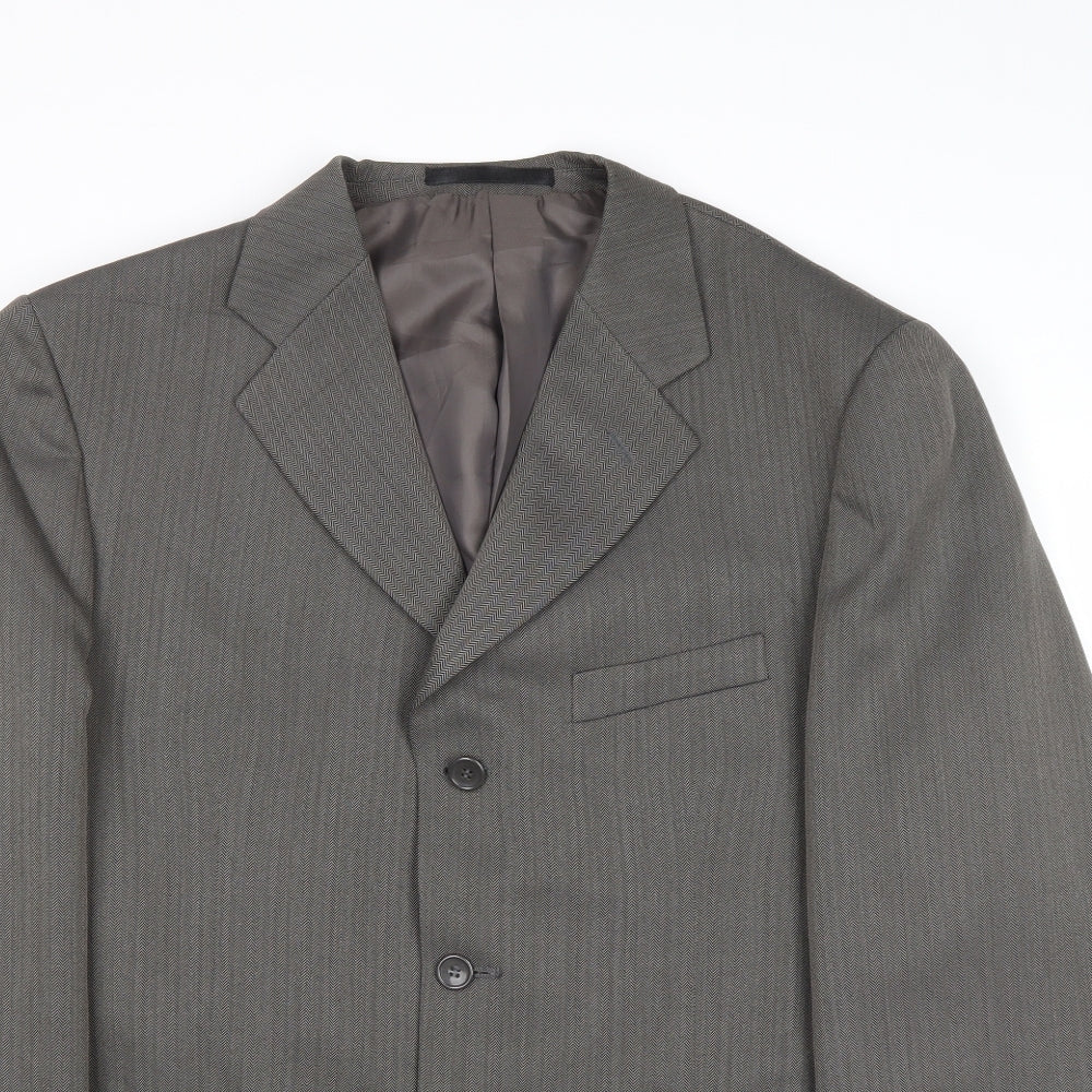Zantos Mens Grey Striped Polyester Jacket Suit Jacket Size 40 Regular