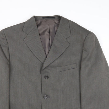 Zantos Mens Grey Striped Polyester Jacket Suit Jacket Size 40 Regular