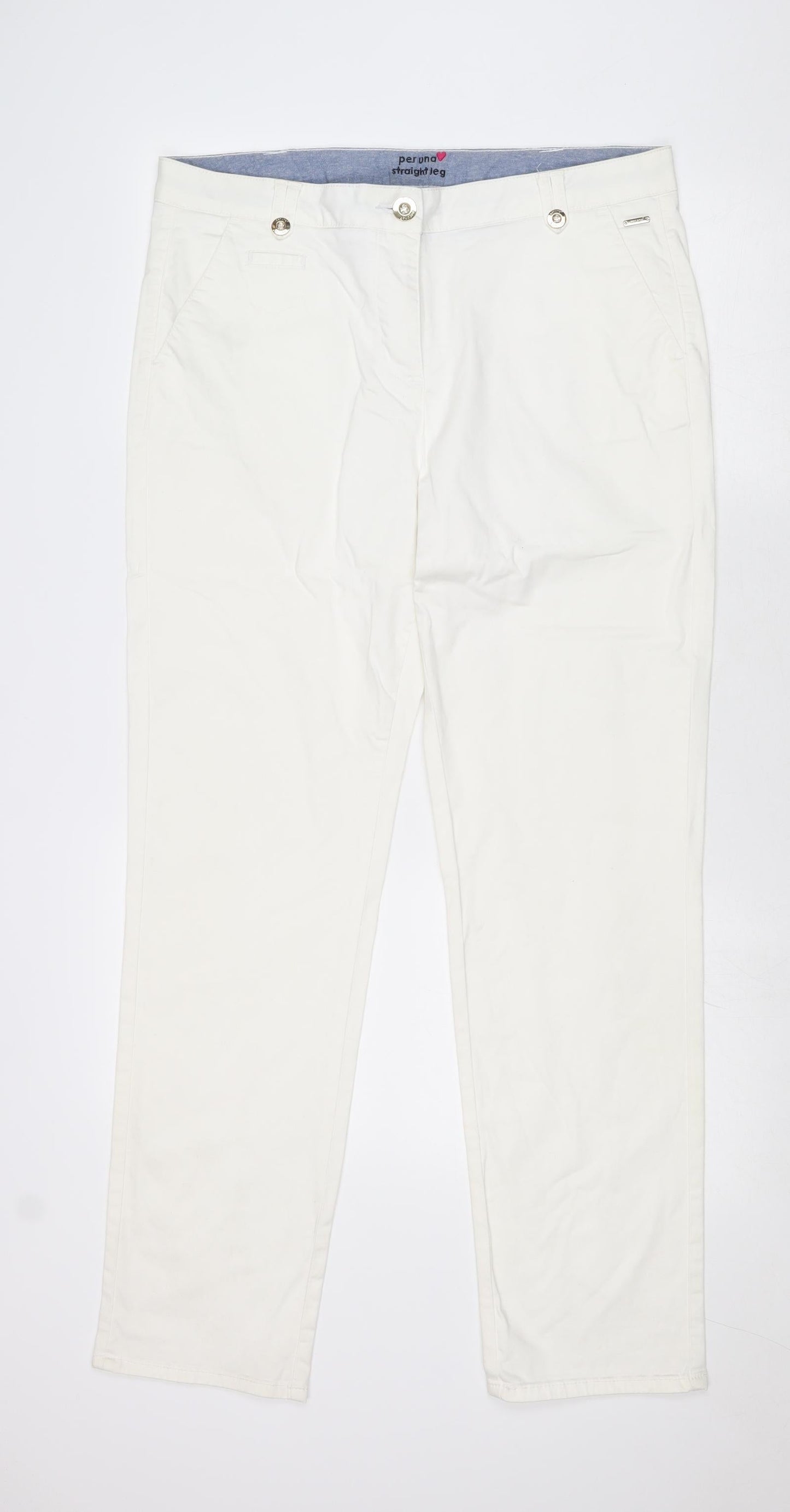 Per Una Womens White Cotton Trousers Size 36 in Regular Zip