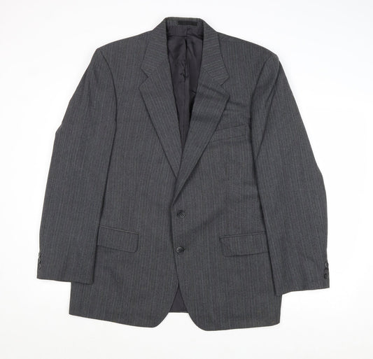 St Michael Mens Grey Striped Polyester Jacket Suit Jacket Size 42 Regular