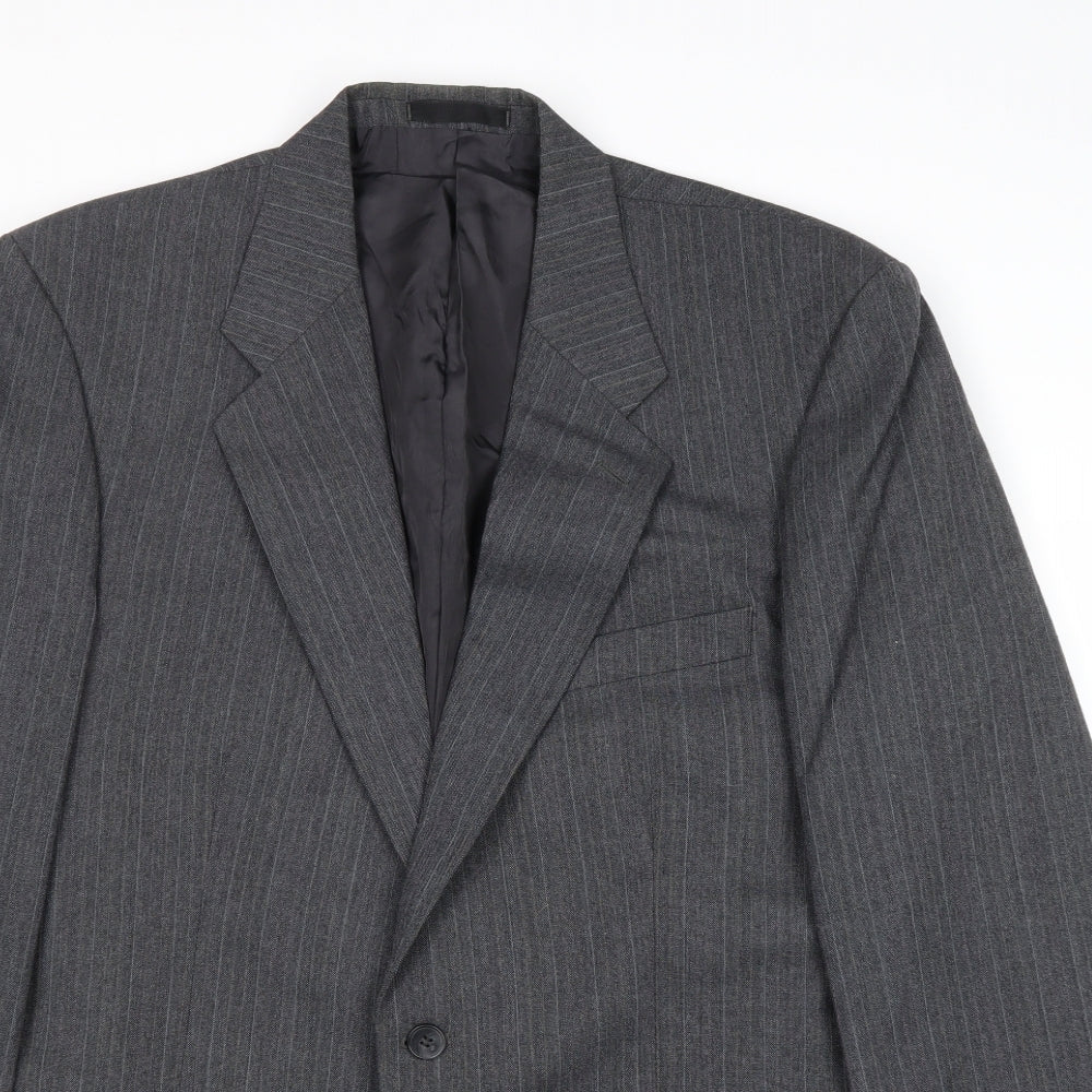 St Michael Mens Grey Striped Polyester Jacket Suit Jacket Size 42 Regular