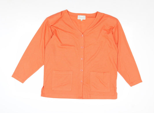Fay Lousie Womens Orange V-Neck Acetate Cardigan Jumper One Size