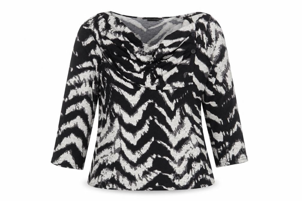 Just Elegance Womens Black Cowl Neck Geometric Polyester Pullover Jumper Size 12
