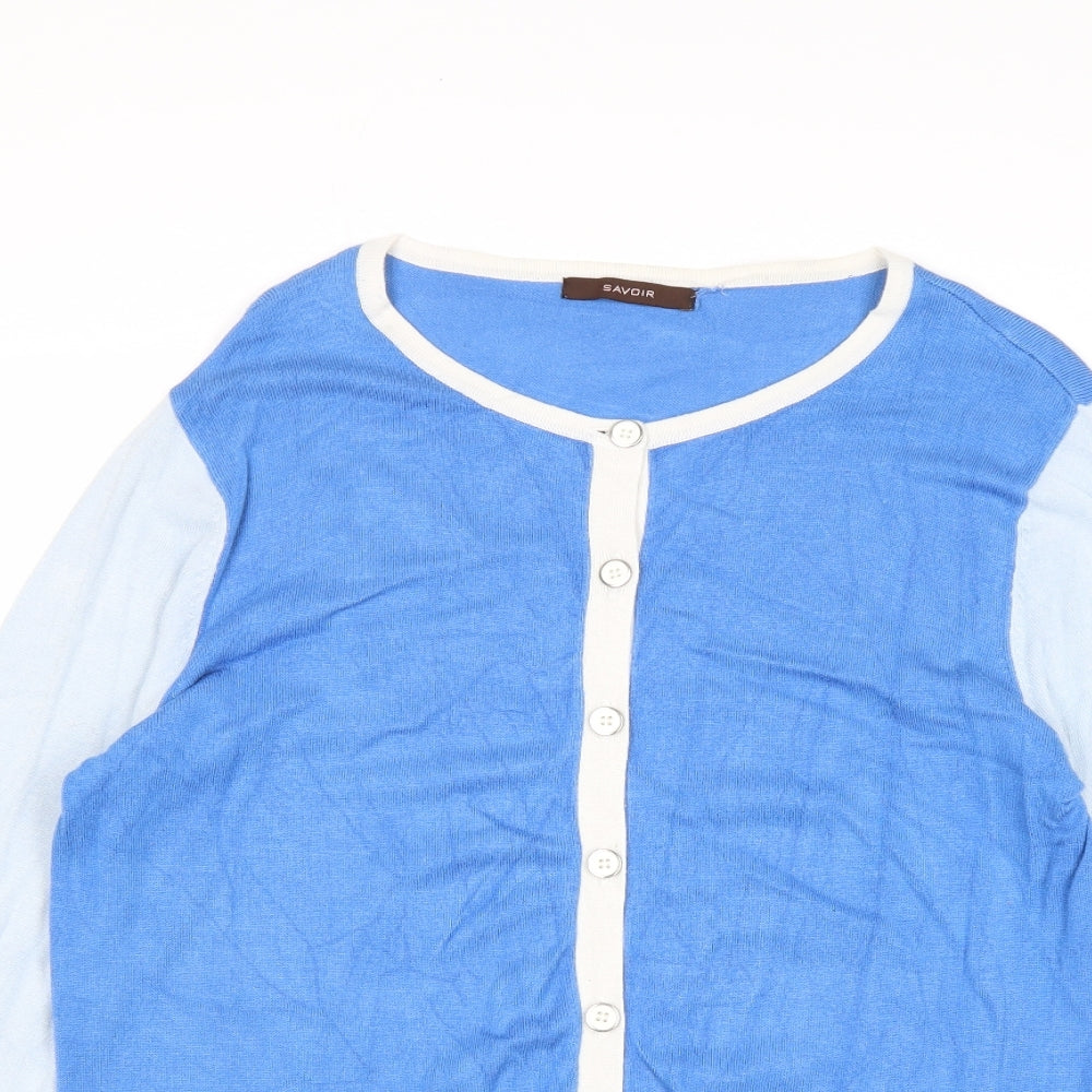 Savoir Womens Blue Round Neck Viscose Cardigan Jumper Size 14