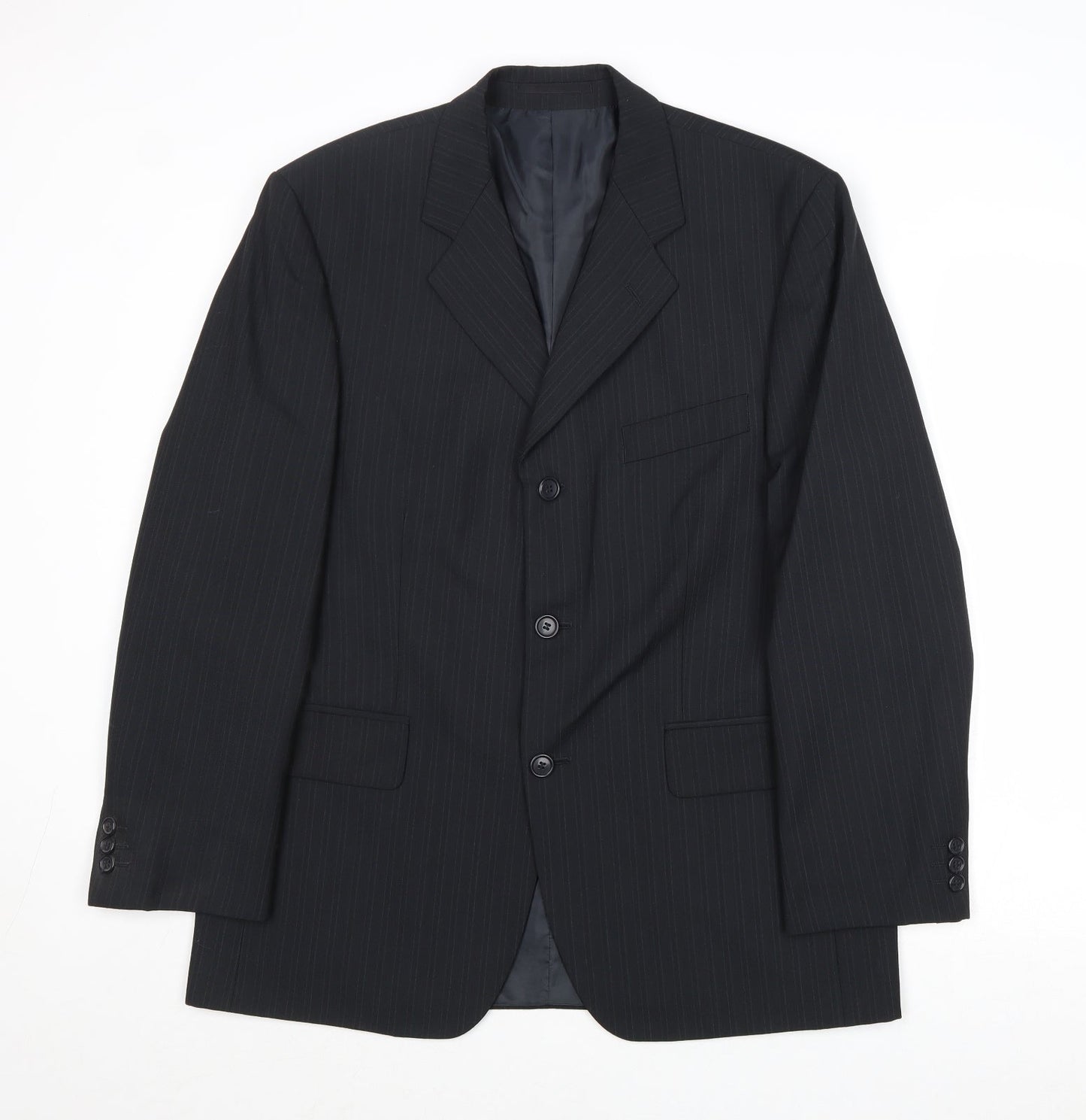 Pinstripe Mens Black Wool Jacket Suit Jacket Size 40 Regular