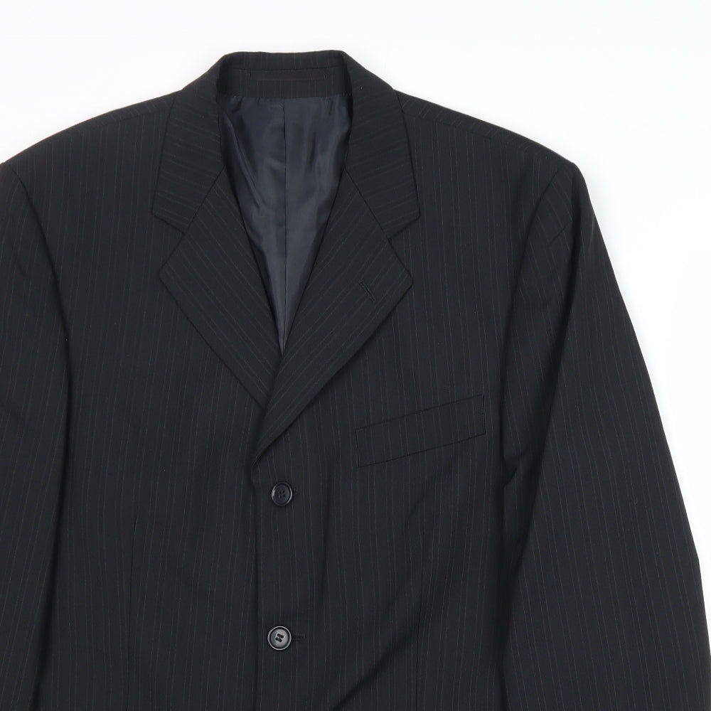 Pinstripe Mens Black Wool Jacket Suit Jacket Size 40 Regular