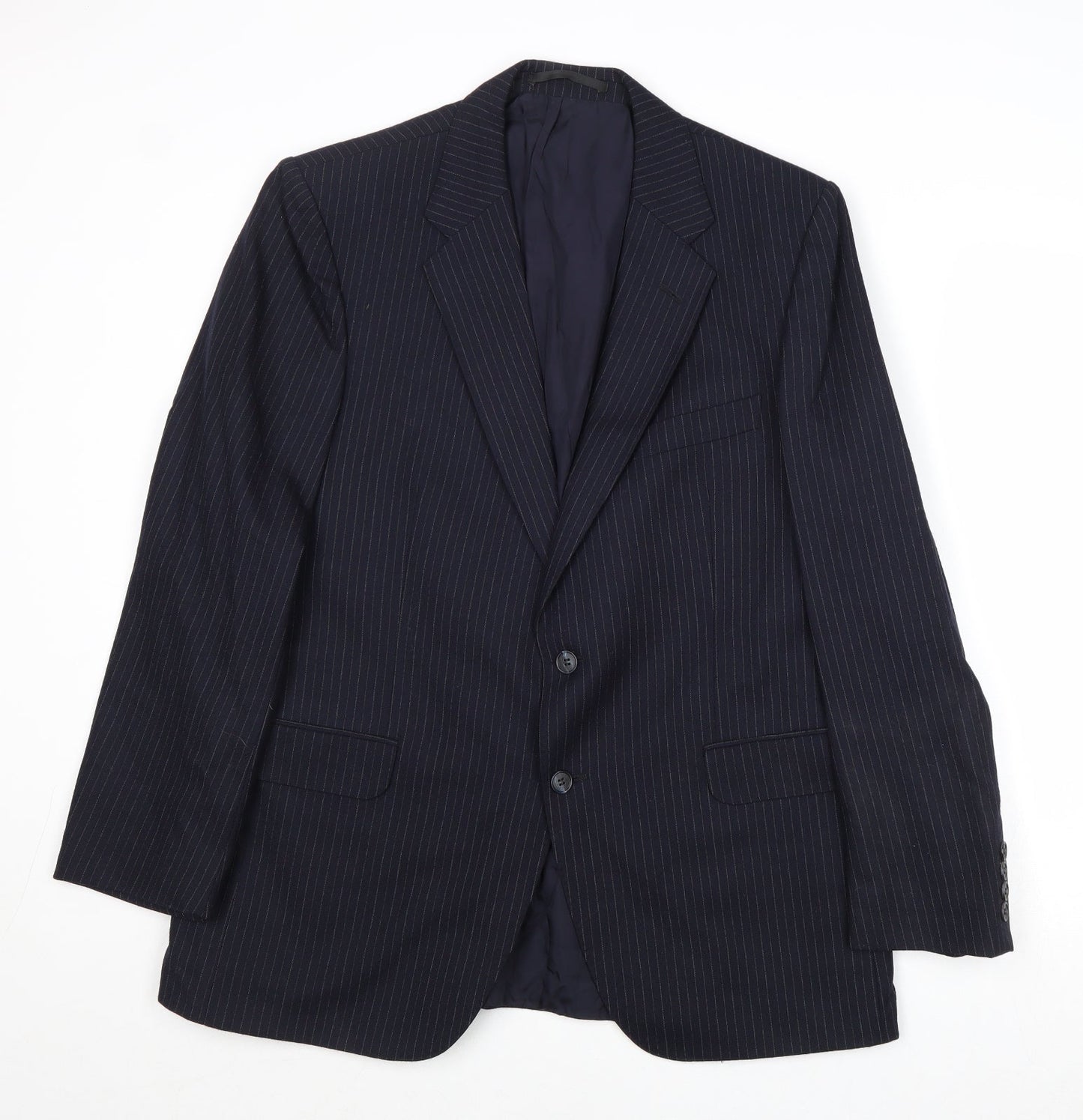St Michael Mens Blue Striped Wool Jacket Suit Jacket Size 42 Regular
