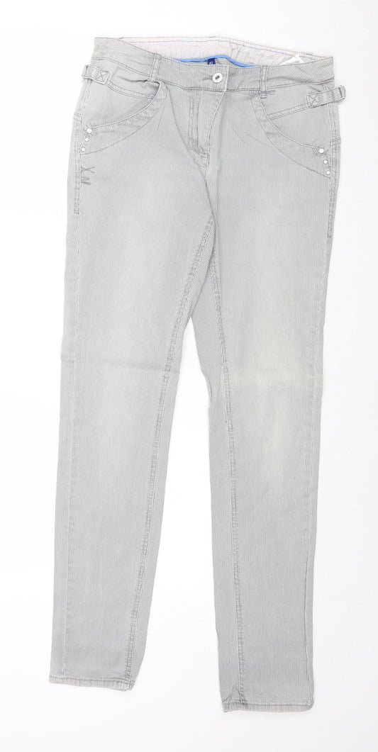 Cecil Womens Grey Striped Cotton Skinny Jeans Size 32 in Regular Zip