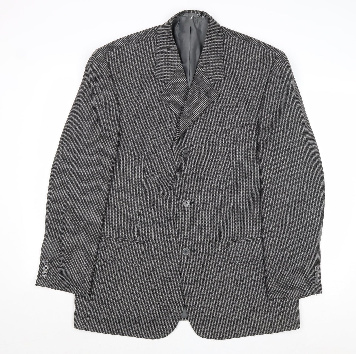 Classic Mens Grey Geometric Polyester Jacket Suit Jacket Size 44 Regular