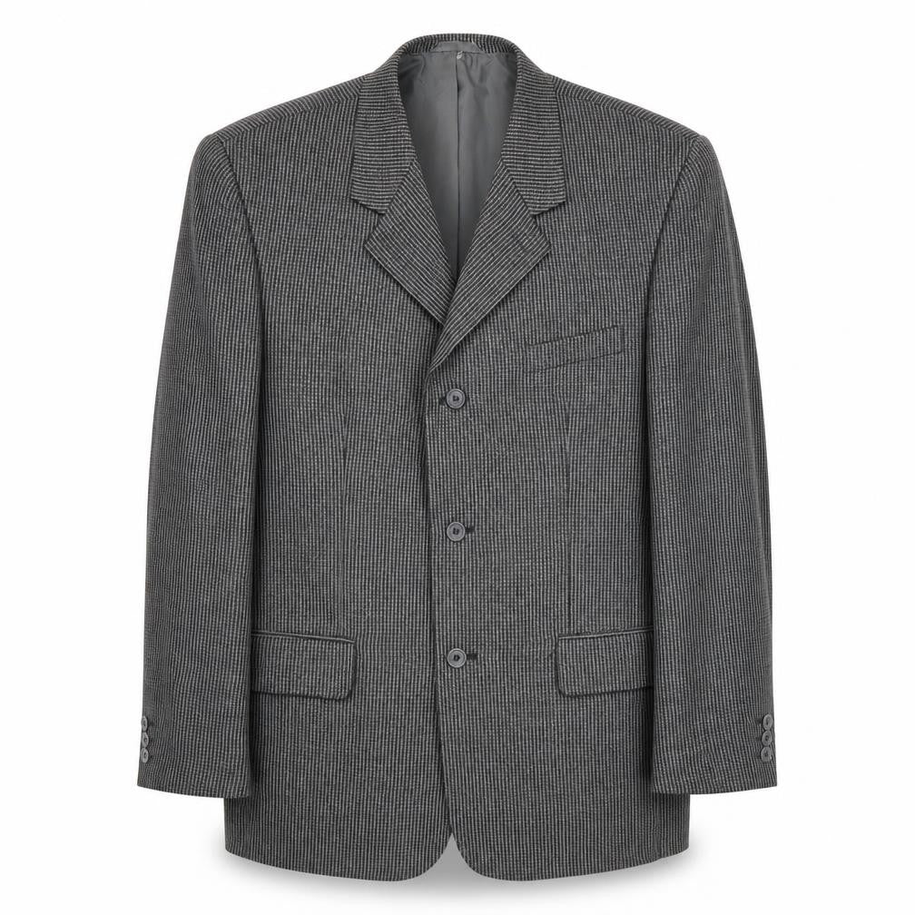 Classic Mens Grey Geometric Polyester Jacket Suit Jacket Size 44 Regular