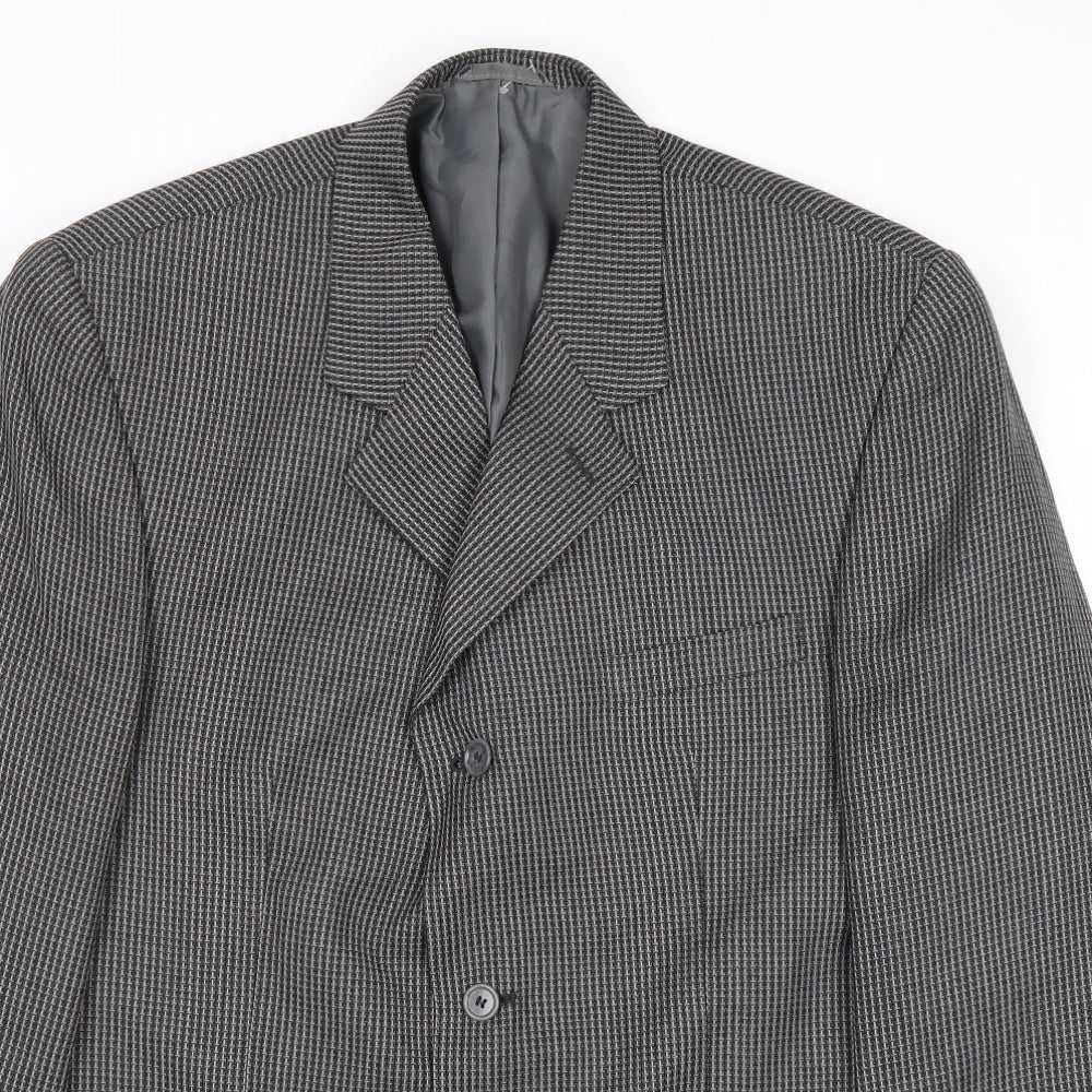 Classic Mens Grey Geometric Polyester Jacket Suit Jacket Size 44 Regular