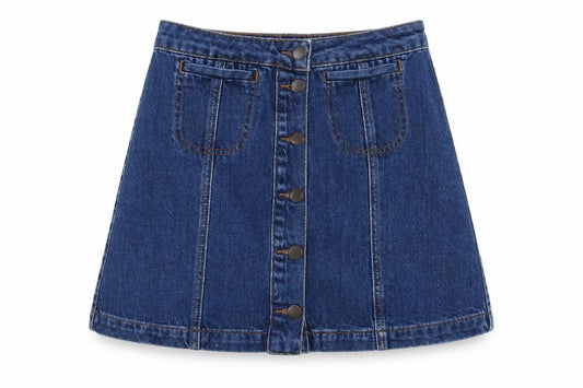 Topshop Womens Blue Cotton A-Line Skirt Size 26 in Button