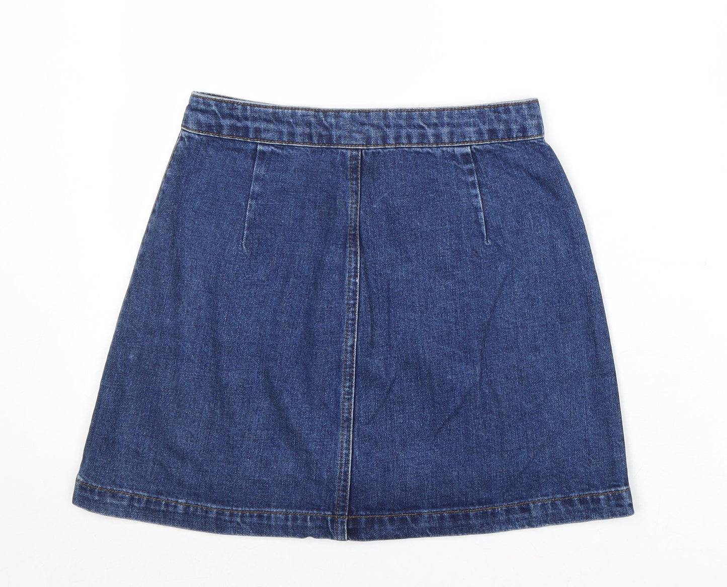 Topshop Womens Blue Cotton A-Line Skirt Size 26 in Button