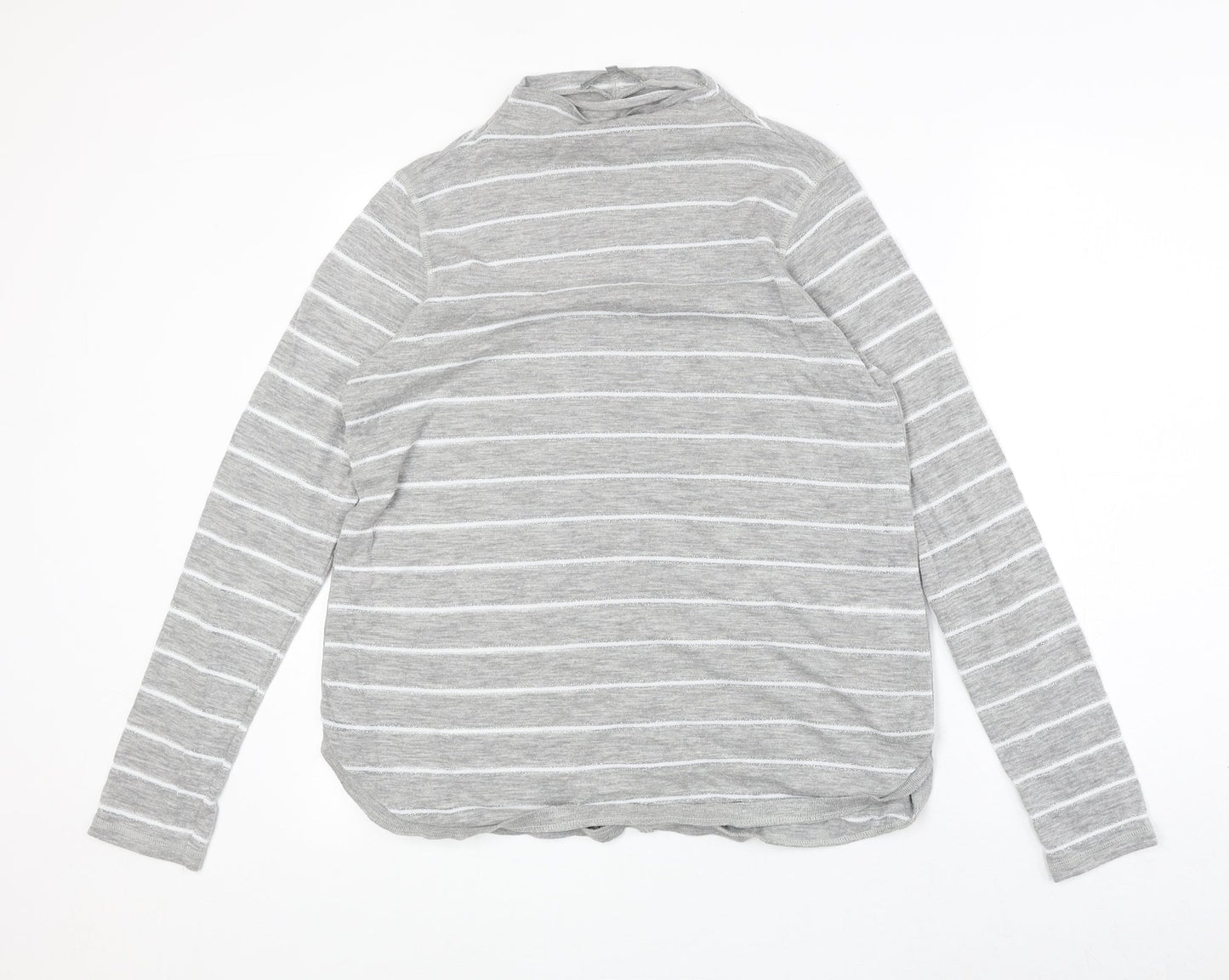 NEXT Womens Grey Striped Polyester Basic T-Shirt Size 14 Mock Neck