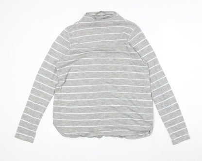 Next Womens Grey Striped Polyester Basic T-Shirt Size 14 Mock Neck