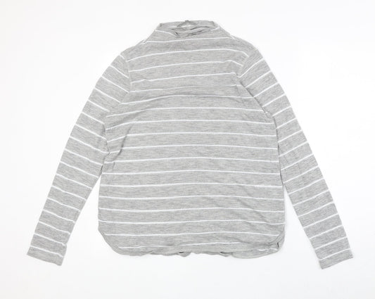 NEXT Womens Grey Striped Polyester Basic T-Shirt Size 14 Mock Neck