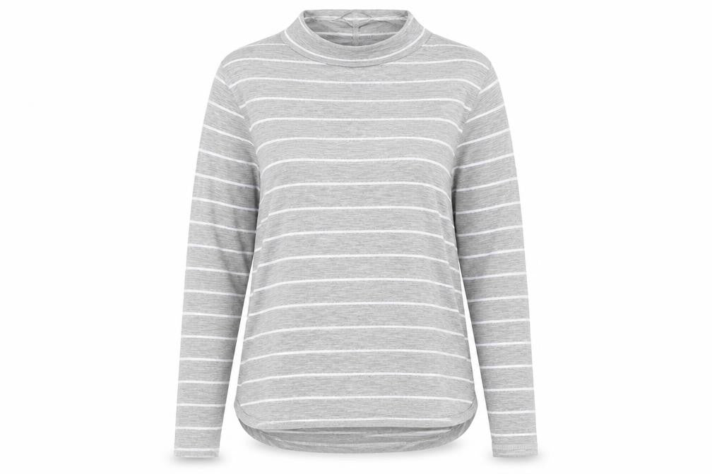 NEXT Womens Grey Striped Polyester Basic T-Shirt Size 14 Mock Neck