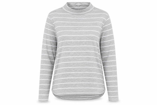 NEXT Womens Grey Striped Polyester Basic T-Shirt Size 14 Mock Neck