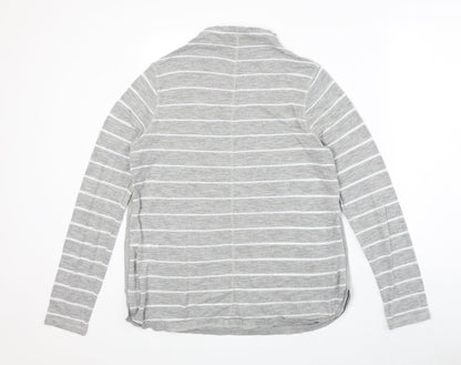 Next Womens Grey Striped Polyester Basic T-Shirt Size 14 Mock Neck