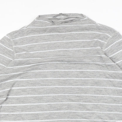 Next Womens Grey Striped Polyester Basic T-Shirt Size 14 Mock Neck