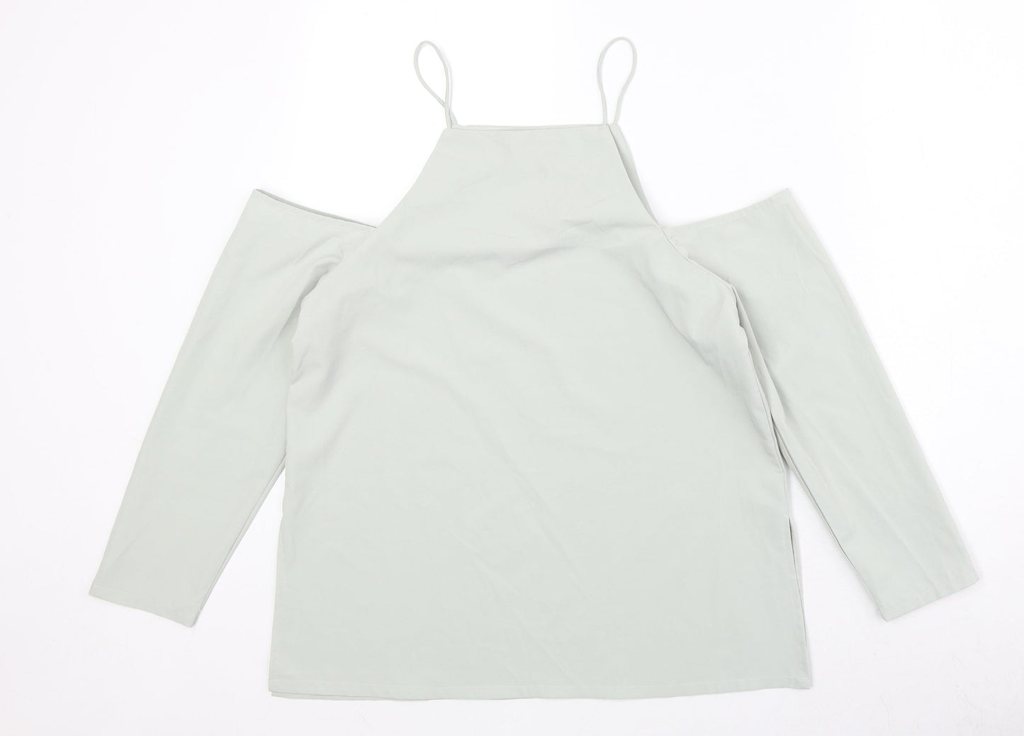 Lola May Womens Green Polyester Basic Blouse Size 10 Square Neck - Cold Shoulder