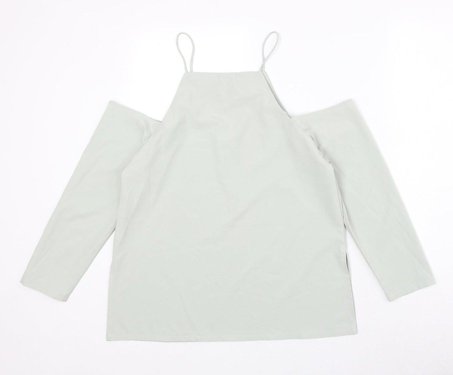 Lola May Womens Green Polyester Basic Blouse Size 10 Square Neck - Cold Shoulder