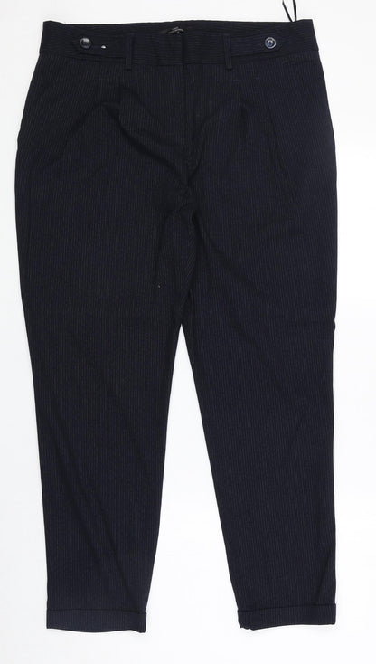NEXT Womens Blue Striped Polyester Dress Pants Trousers Size 14 Regular Zip