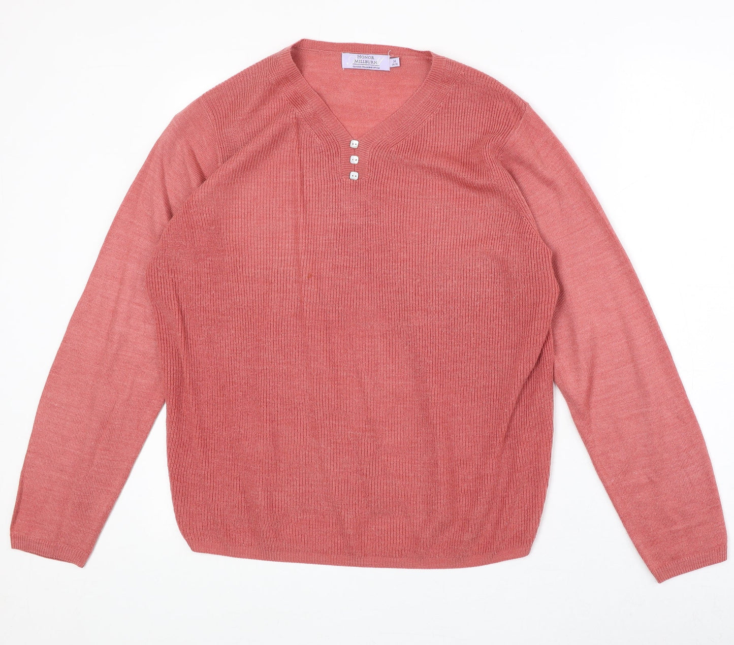 EWM Womens Pink V-Neck Acrylic Pullover Jumper Size M