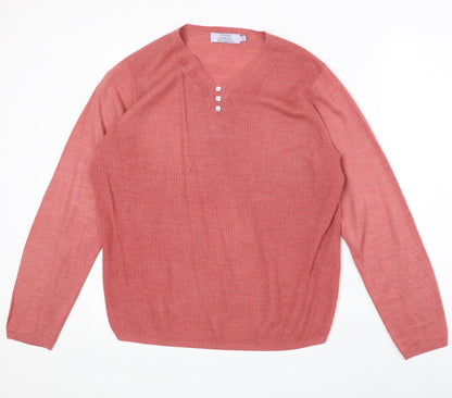 EWM Womens Pink V-Neck Acrylic Pullover Jumper Size M