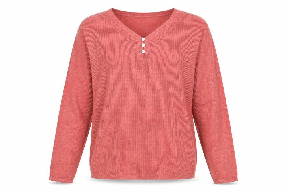 EWM Womens Pink V-Neck Acrylic Pullover Jumper Size M