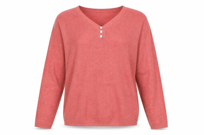 EWM Womens Pink V-Neck Acrylic Pullover Jumper Size M