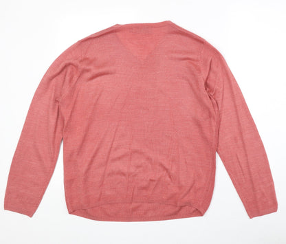 EWM Womens Pink V-Neck Acrylic Pullover Jumper Size M