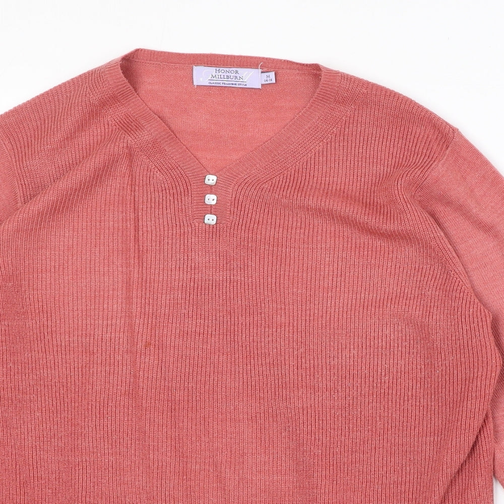 EWM Womens Pink V-Neck Acrylic Pullover Jumper Size M