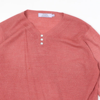 EWM Womens Pink V-Neck Acrylic Pullover Jumper Size M