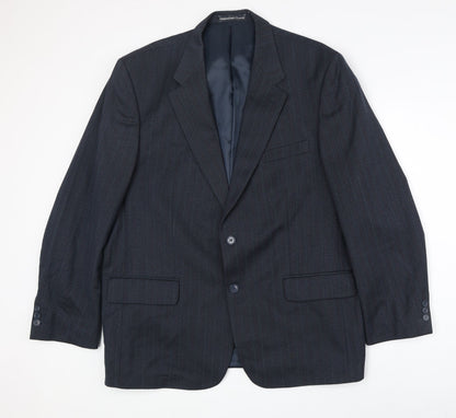 Greenwoods Mens Blue Striped Polyester Jacket Suit Jacket Size 46 Regular