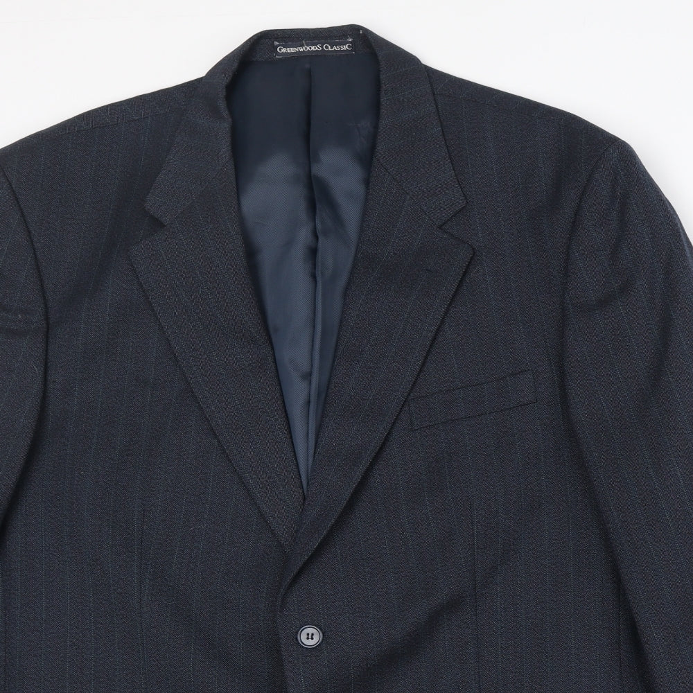 Greenwood Mens Blue Striped Polyester Jacket Suit Jacket Size 46 Regular