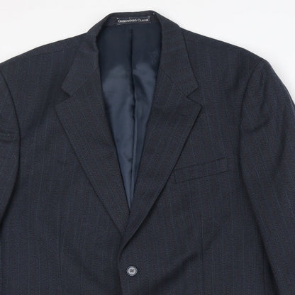 Greenwoods Mens Blue Striped Polyester Jacket Suit Jacket Size 46 Regular