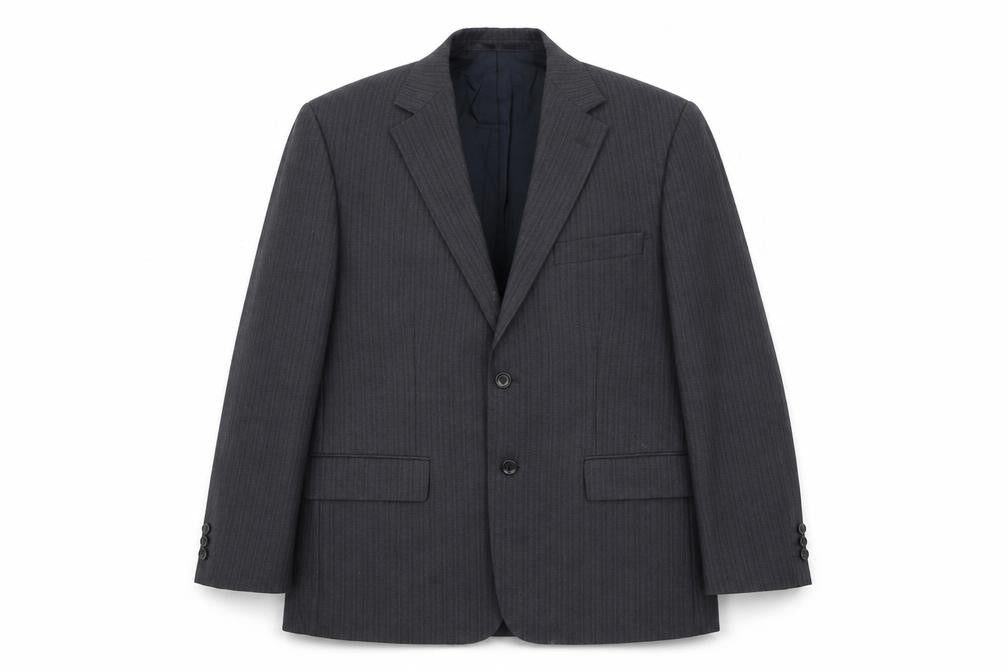 Wellington Mens Grey Striped Polyester Jacket Suit Jacket Size 42 Regular
