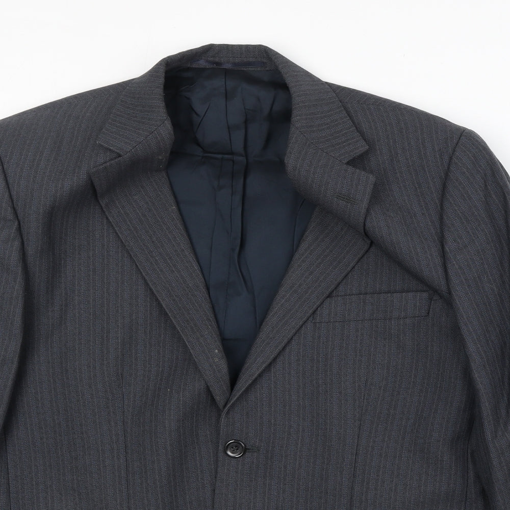 Wellington Mens Grey Striped Polyester Jacket Suit Jacket Size 42 Regular
