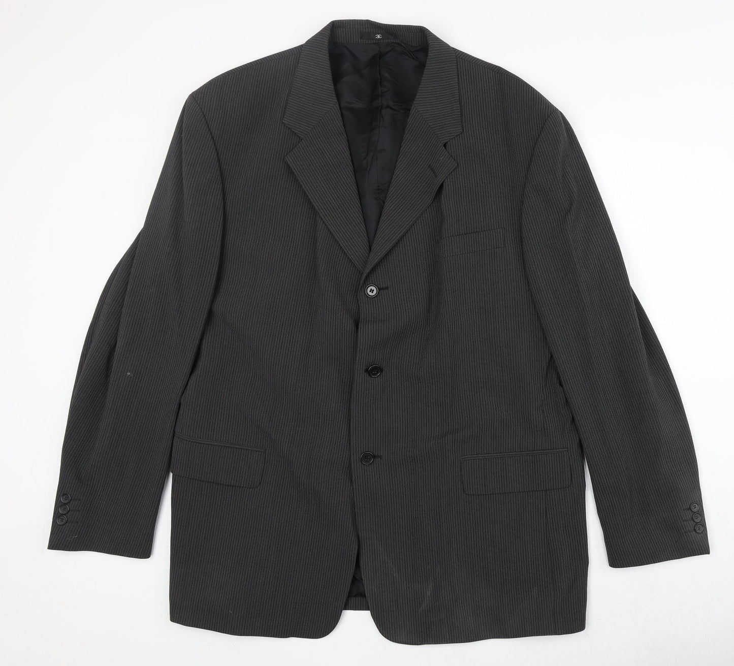 CC Mens Black Striped Polyester Jacket Suit Jacket Size 46 Regular