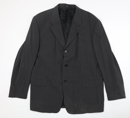 CC Mens Black Striped Polyester Jacket Suit Jacket Size 46 Regular