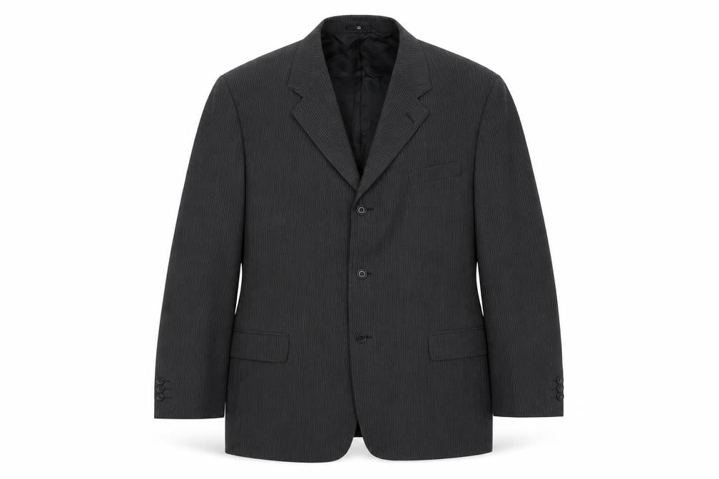Country Casuals Mens Black Striped Polyester Jacket Suit Jacket Size 46 Regular
