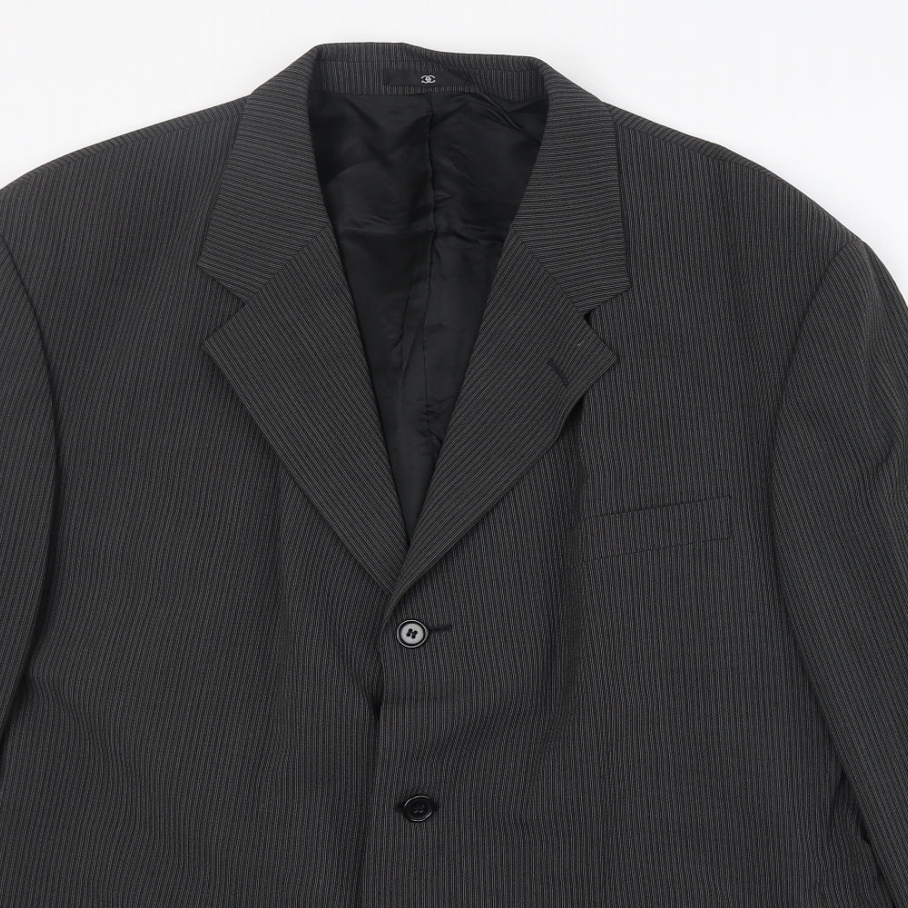 CC Mens Black Striped Polyester Jacket Suit Jacket Size 46 Regular