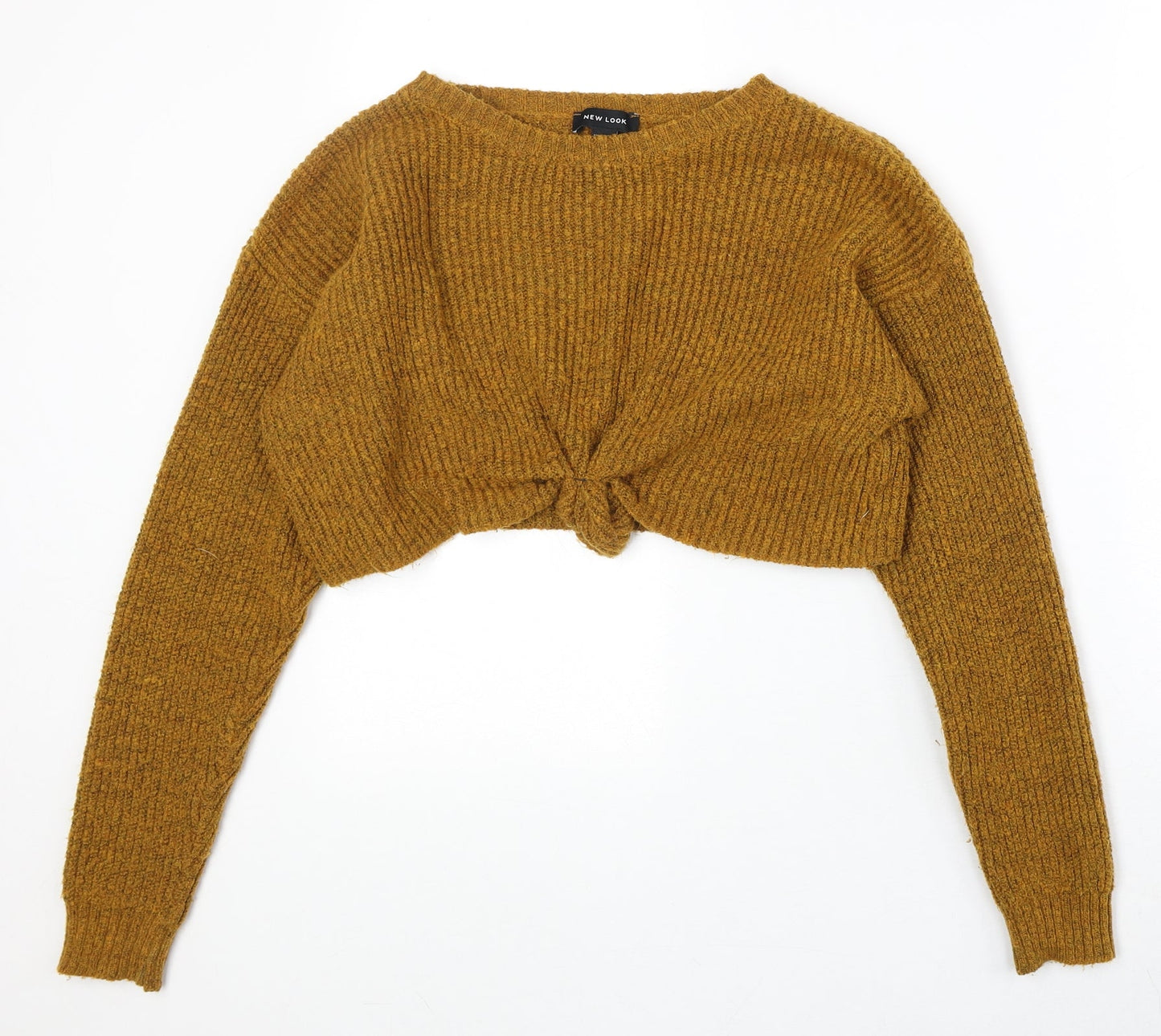 New Look Womens Yellow Boat Neck Acrylic Pullover Jumper Size M - Knot Front