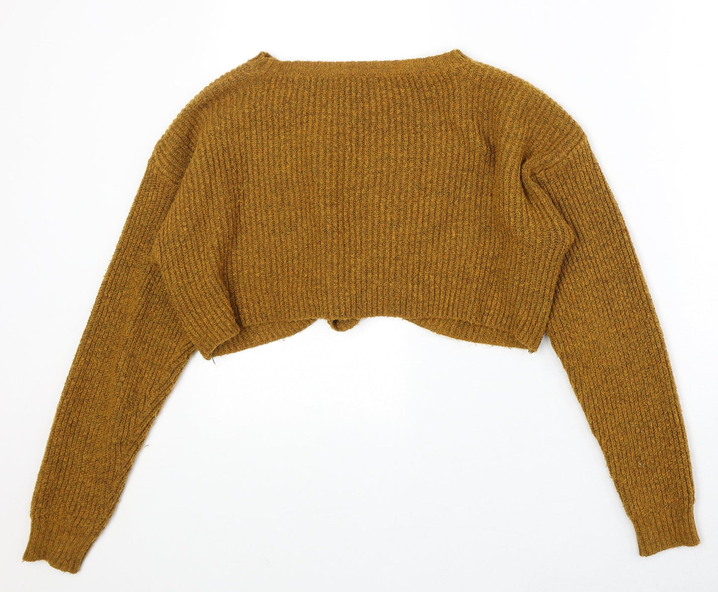 New Look Womens Yellow Boat Neck Acrylic Pullover Jumper Size M - Knot Front