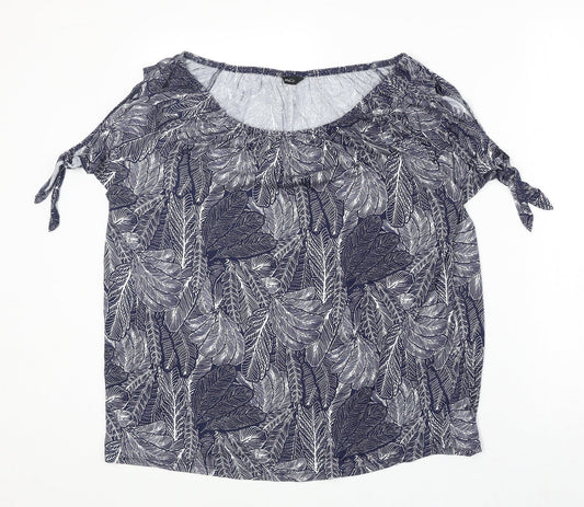M&Co Womens Blue Geometric Viscose Basic T-Shirt Size 14 Round Neck