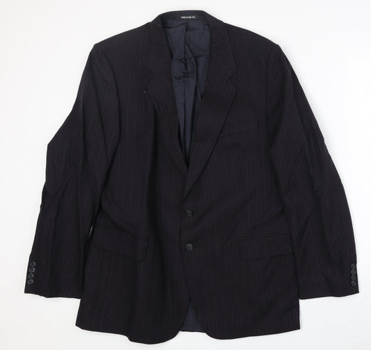 Marks and Spencer Mens Black Striped Wool Jacket Suit Jacket Size 42 Regular