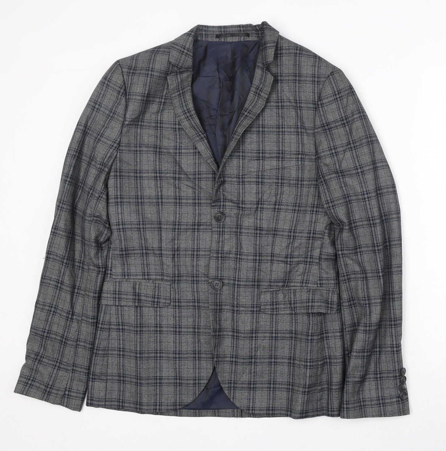 Topman Mens Grey Plaid Polyester Jacket Suit Jacket Size 38 Regular
