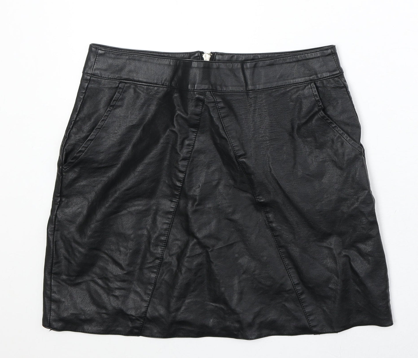 Vera & Lucy Womens Black Polyurethane A-Line Skirt Size L Zip
