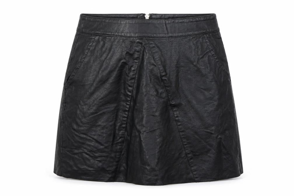 Vera & Lucy Womens Black Polyurethane A-Line Skirt Size L Zip